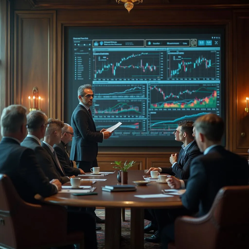 Un consultor de FinArg presentando estrategias financieras a clientes.